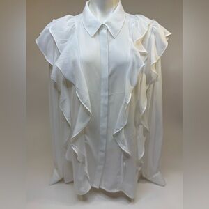 Express White Ruffle Blouse (Sheer)